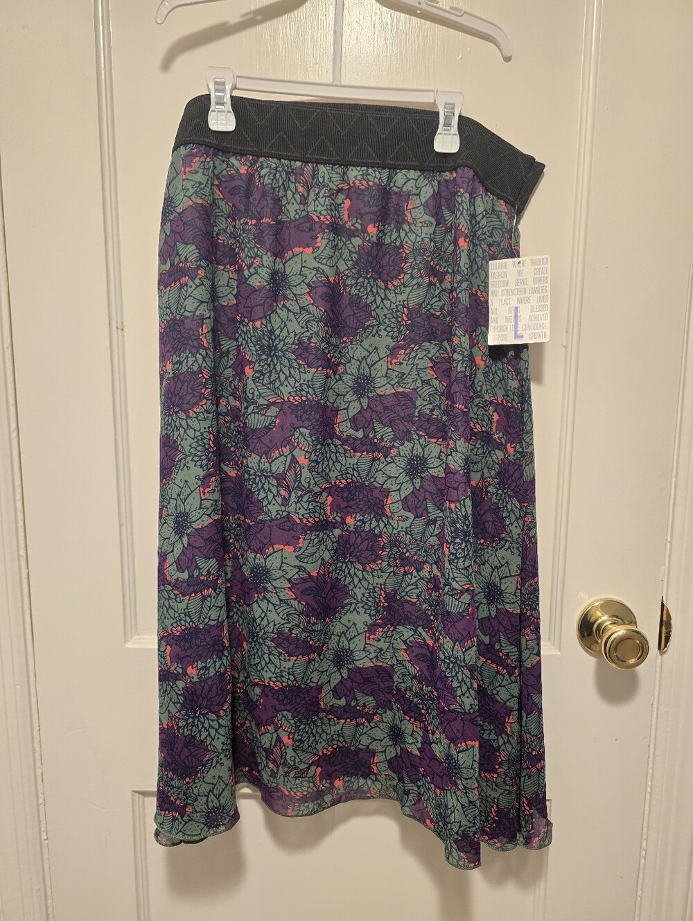 LuLaRoe Green and Purple Floral Midi Skirt L NWT